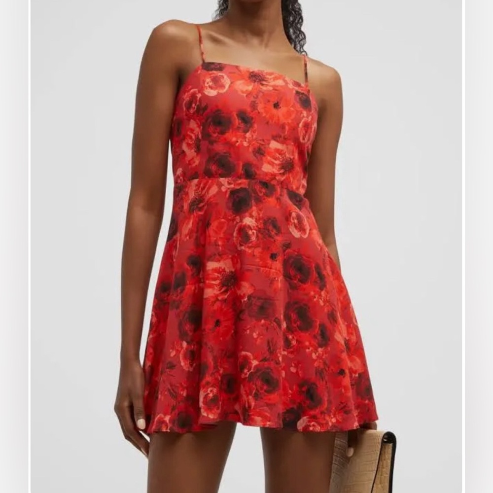 Alice and Olivia-  'glinda' Floral-print Sleeveless Mini Dress, Ruby